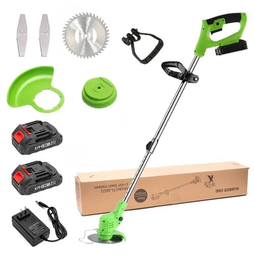 21V Cordless Grass Trimmer & Lawn Mower for Home & Garden – 1500W, 2×2Ah Batteries, 3-in-1 Blade Kit, Adjustable Pole